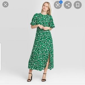 Women's Who What Wear Green Floral Flutter Sleeve Midi Dress Size Small